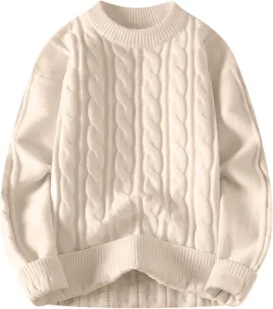 SUWBMHWE Grandpa Sweater for Men Cable Knit Sweaters Fall Chunky Cute Oversized Knit Downtown Vintage Old Money Clothes