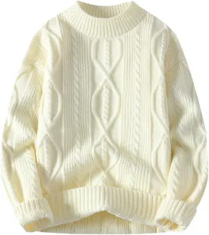 SUWBMHWE Grandpa Sweater for Men Cable Knit Sweaters Fall Chunky Cute Oversized Knit Downtown Vintage Old Money Clothes