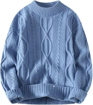 SUWBMHWE Grandpa Sweater for Men Cable Knit Sweaters Fall Chunky Cute Oversized Knit Downtown Vintage Old Money Clothes
