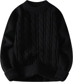 SUWBMHWE Grandpa Sweater for Men Cable Knit Sweaters Fall Chunky Cute Oversized Knit Downtown Vintage Old Money Clothes