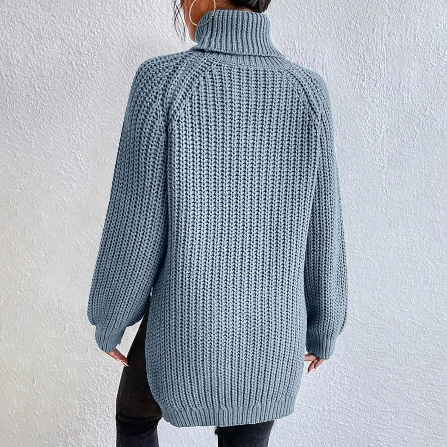 Sweater Dress for Women Turtleneck Oversized Lantern Sleeve Casual Loose Elasticity Chunky Cable Knit Pullover
