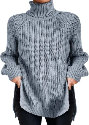 Sweater Dress for Women Turtleneck Oversized Lantern Sleeve Casual Loose Elasticity Chunky Cable Knit Pullover