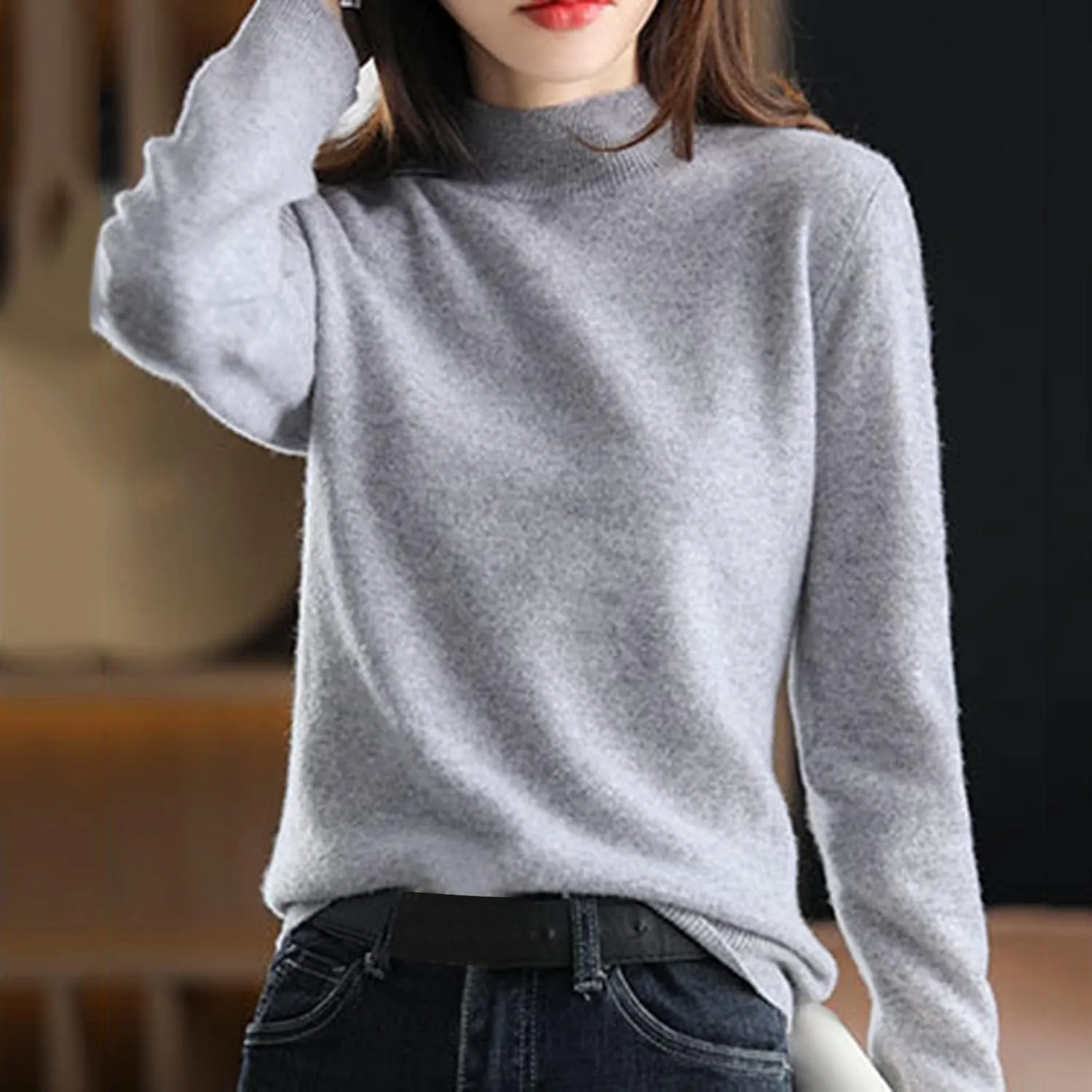 Sweaters for Women Mock Neck Comfy Soft Long Sleeve Pullover Sweater Fall Fashion Tops