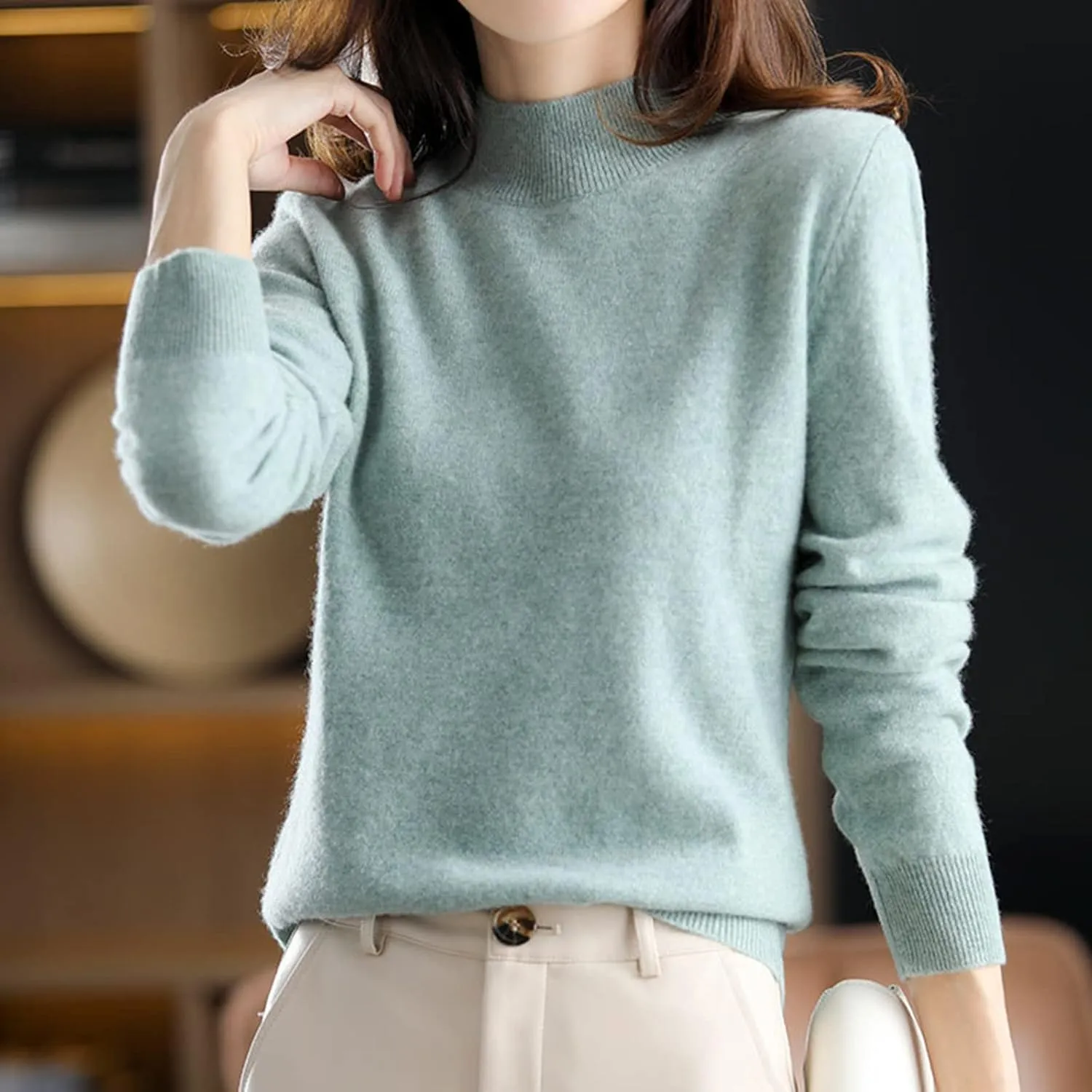 Sweaters for Women Mock Neck Comfy Soft Long Sleeve Pullover Sweater Fall Fashion Tops