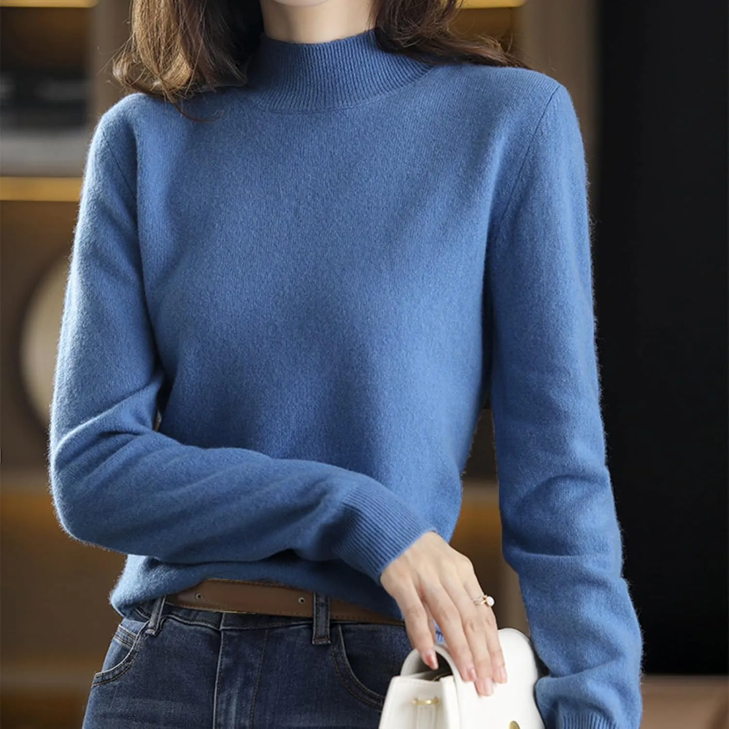 Sweaters for Women Mock Neck Comfy Soft Long Sleeve Pullover Sweater Fall Fashion Tops