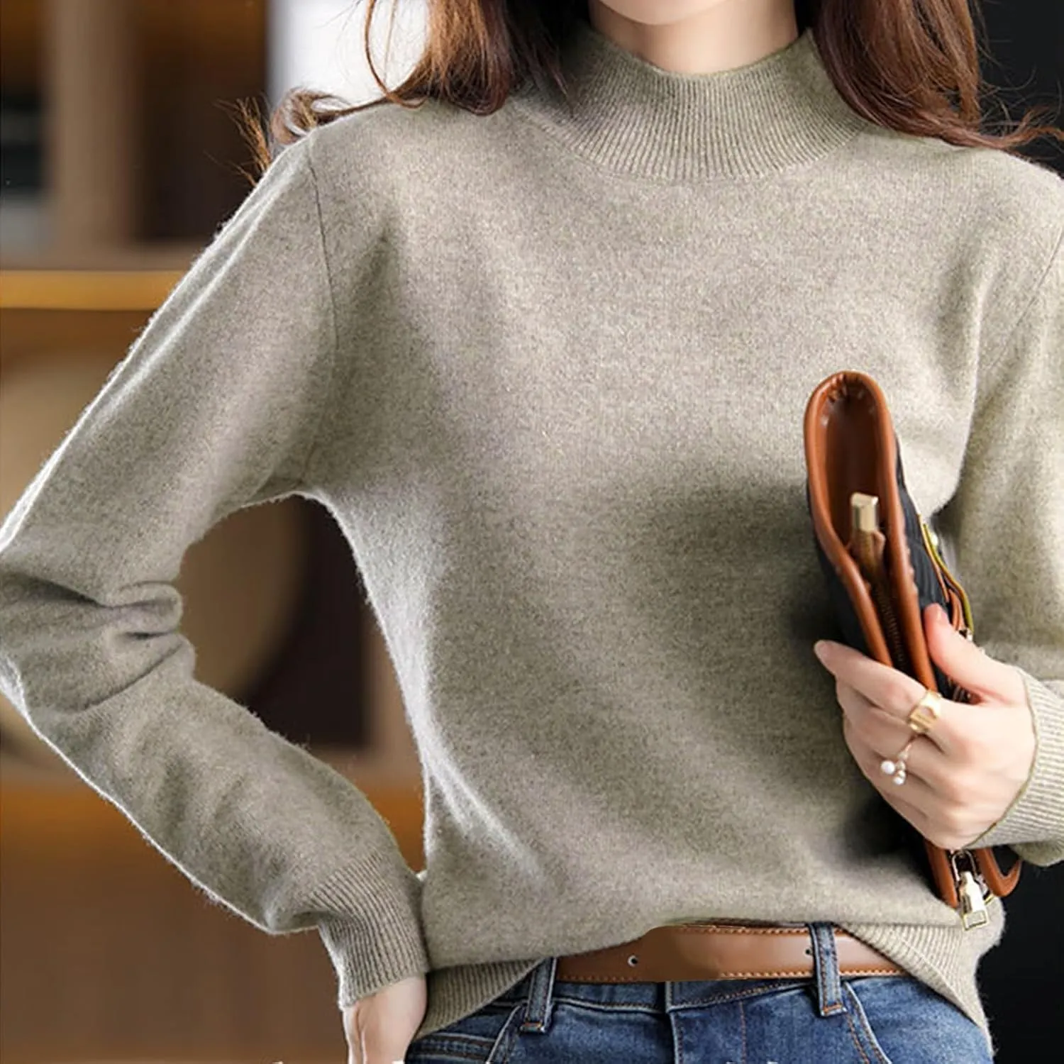 Sweaters for Women Mock Neck Comfy Soft Long Sleeve Pullover Sweater Fall Fashion Tops
