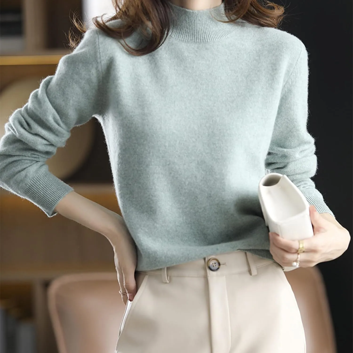 Sweaters for Women Mock Neck Comfy Soft Long Sleeve Pullover Sweater Fall Fashion Tops