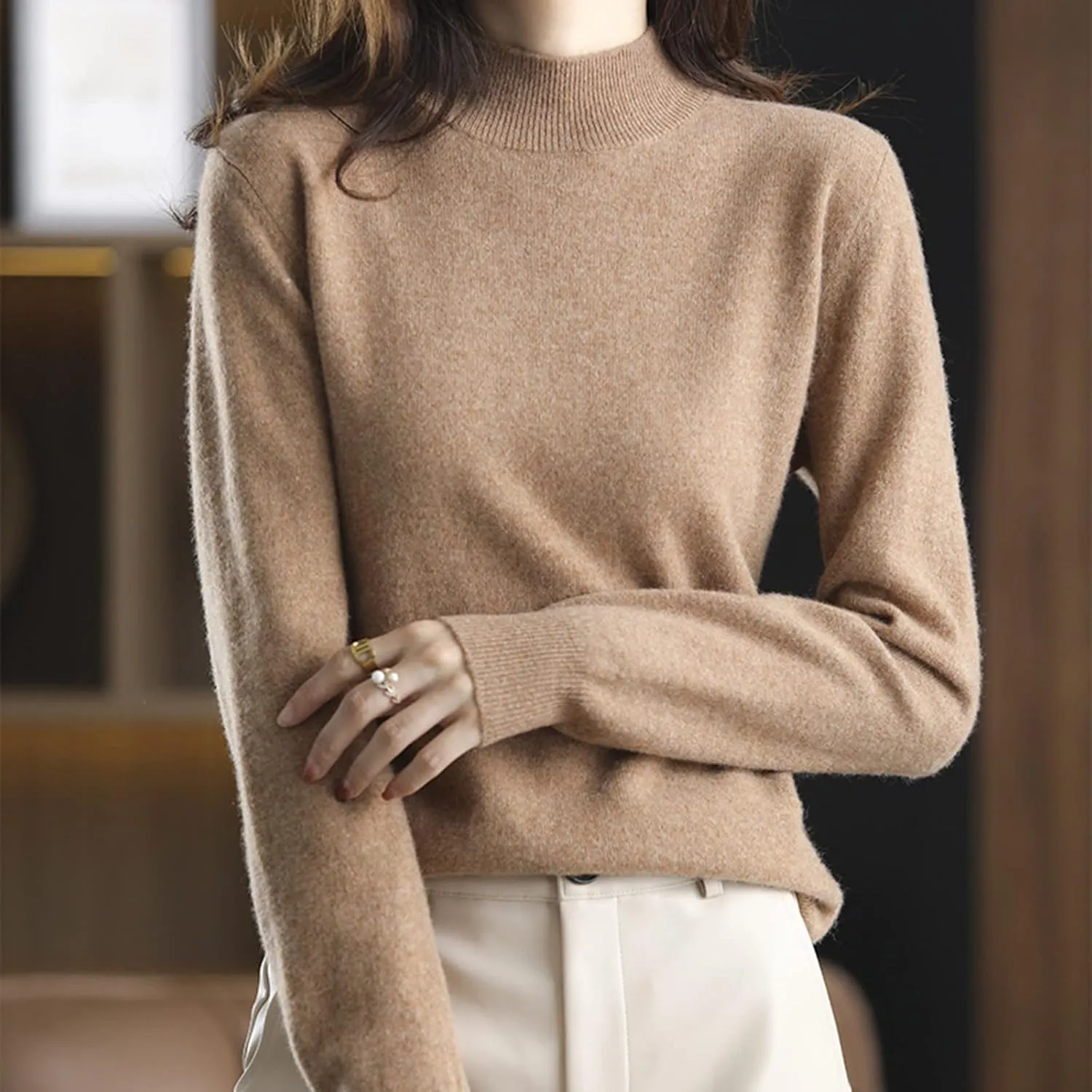 Sweaters for Women Mock Neck Comfy Soft Long Sleeve Pullover Sweater Fall Fashion Tops