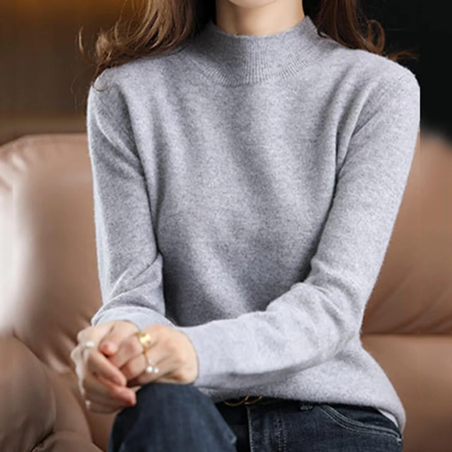 Sweaters for Women Mock Neck Comfy Soft Long Sleeve Pullover Sweater Fall Fashion Tops