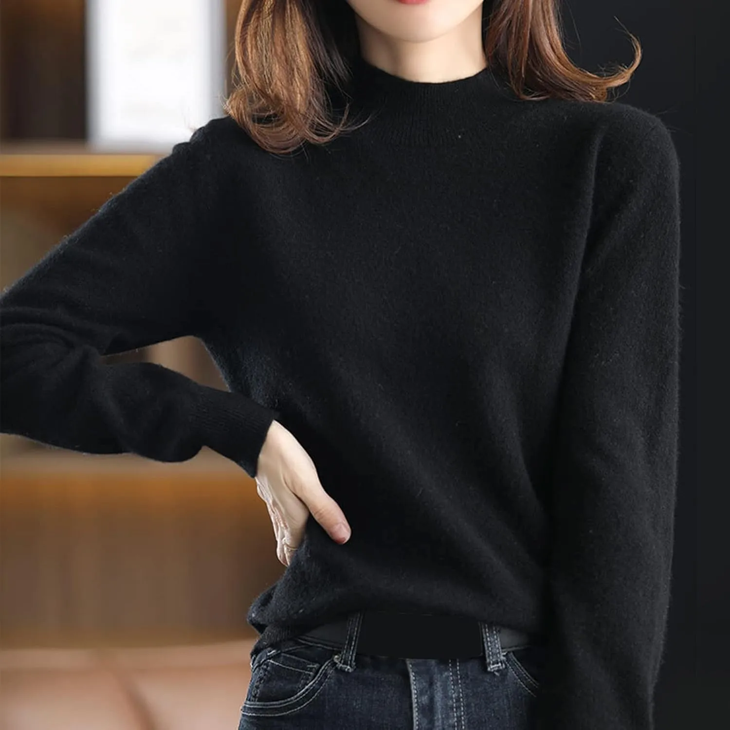 Sweaters for Women Mock Neck Comfy Soft Long Sleeve Pullover Sweater Fall Fashion Tops