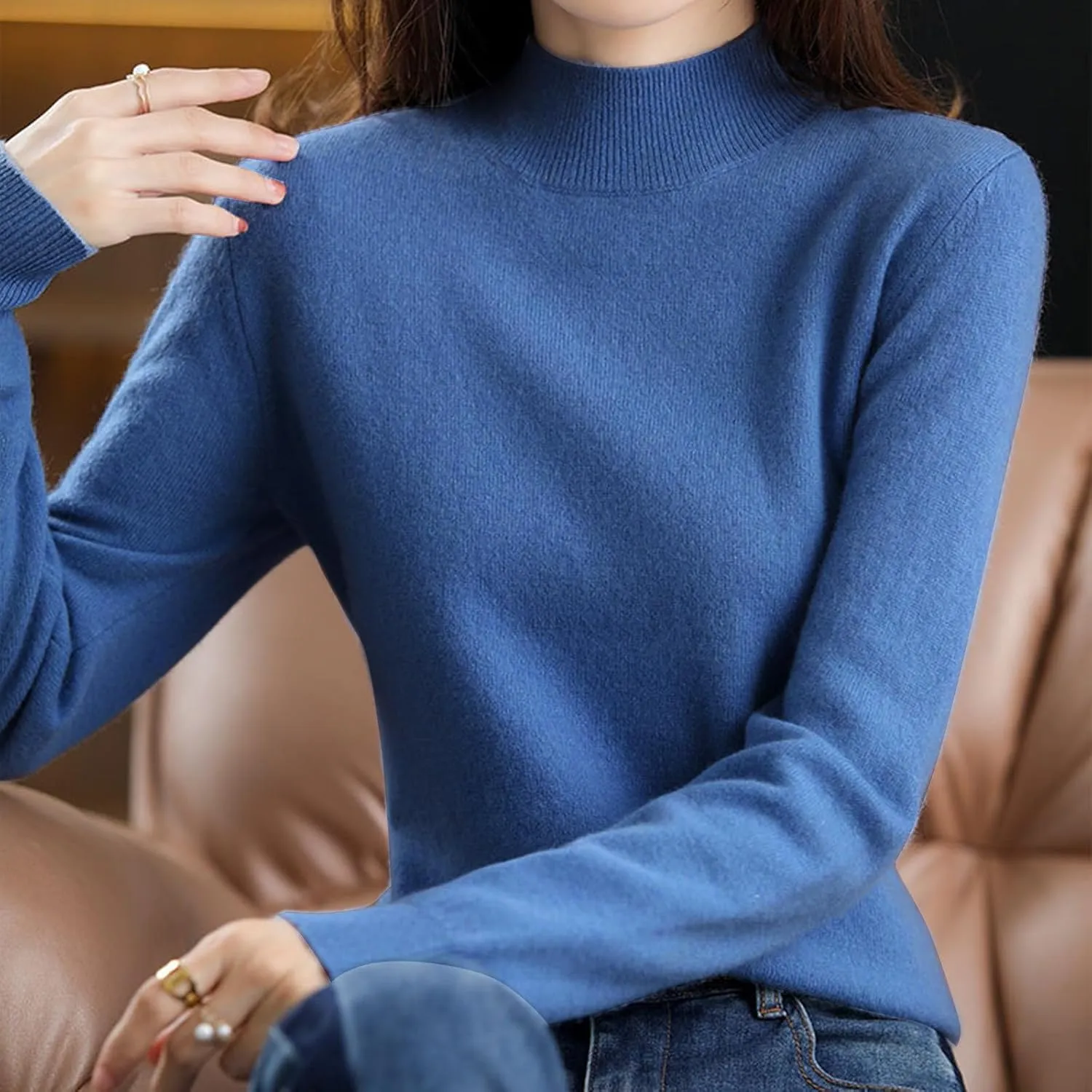 Sweaters for Women Mock Neck Comfy Soft Long Sleeve Pullover Sweater Fall Fashion Tops