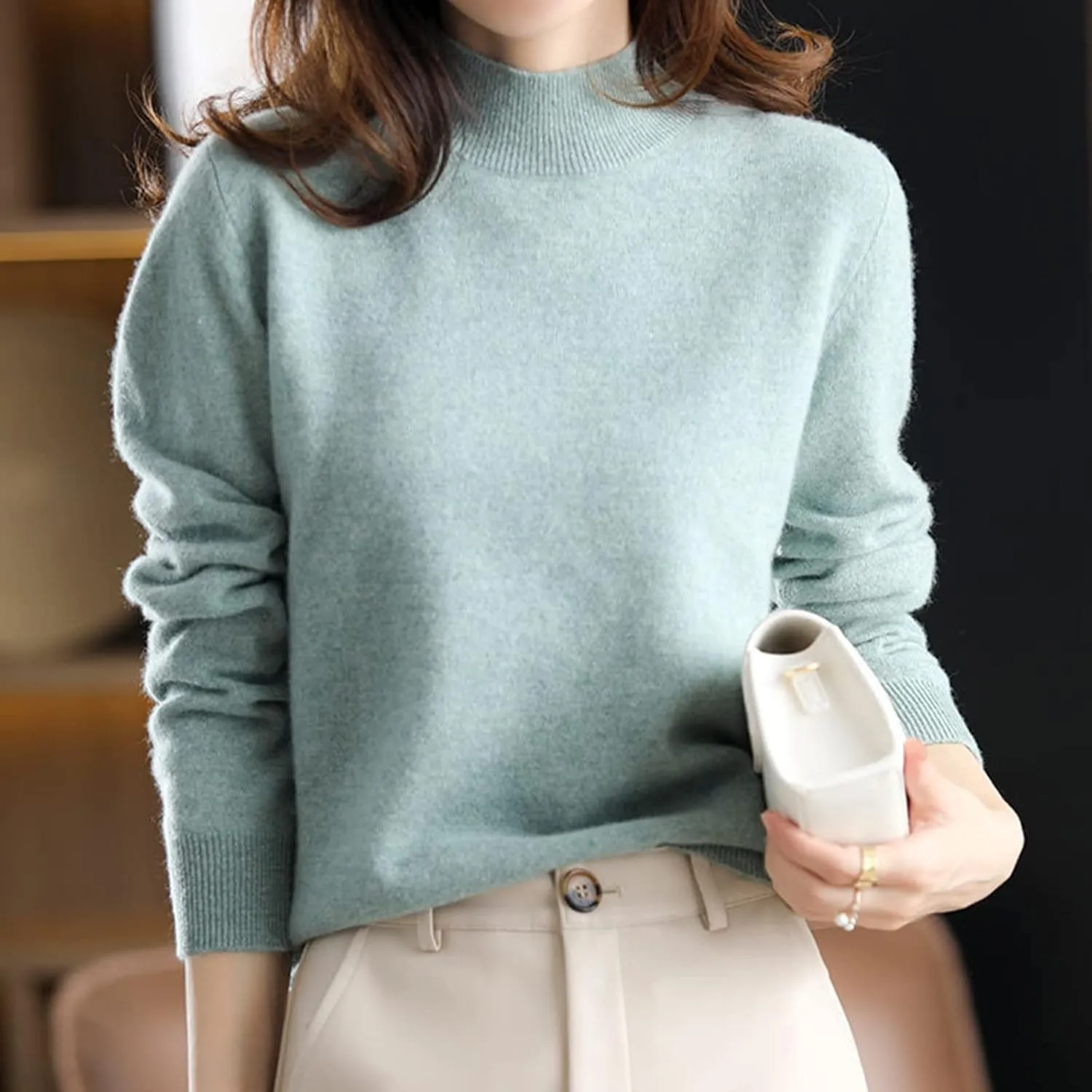 Sweaters for Women Mock Neck Comfy Soft Long Sleeve Pullover Sweater Fall Fashion Tops