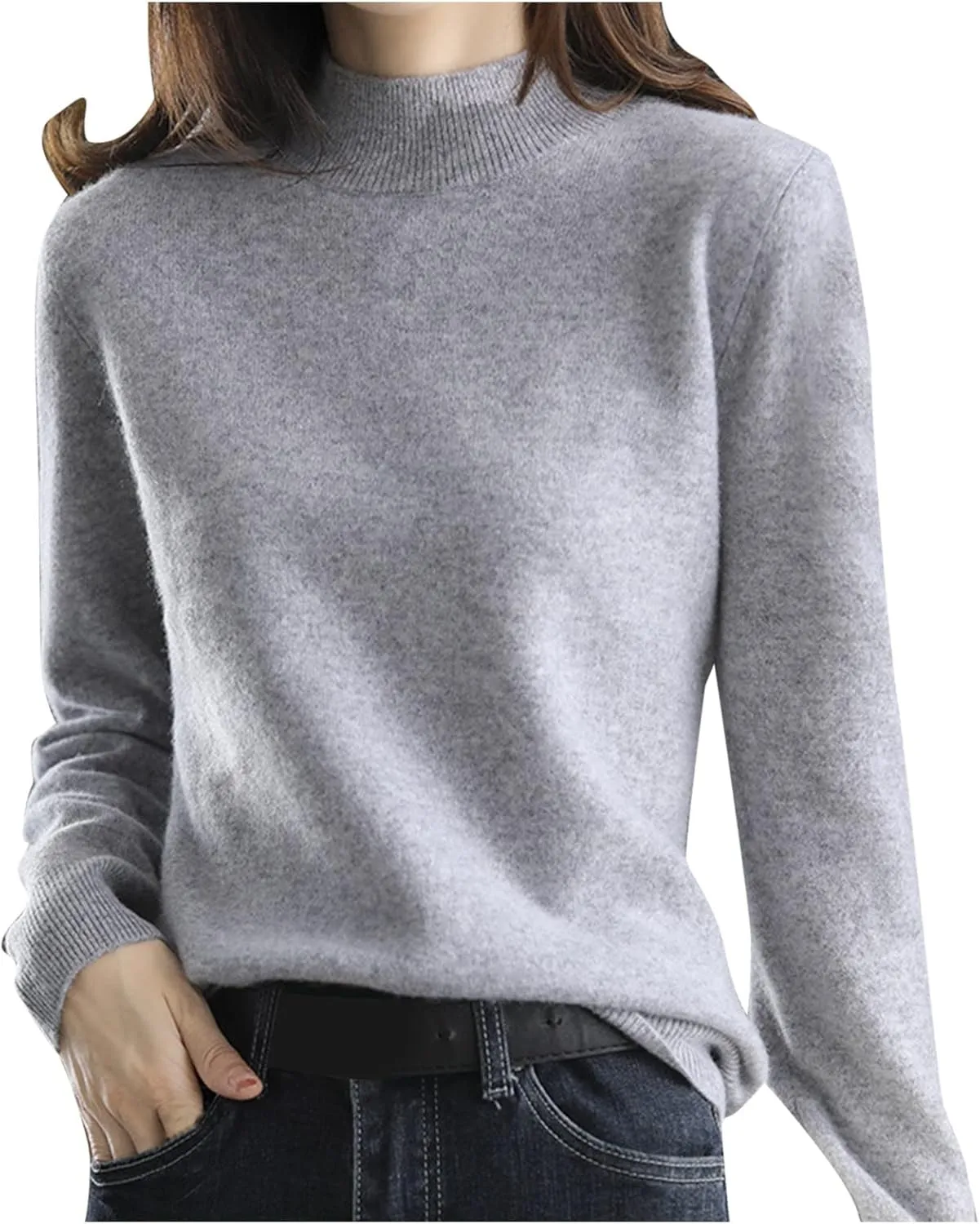 Sweaters for Women Mock Neck Comfy Soft Long Sleeve Pullover Sweater Fall Fashion Tops
