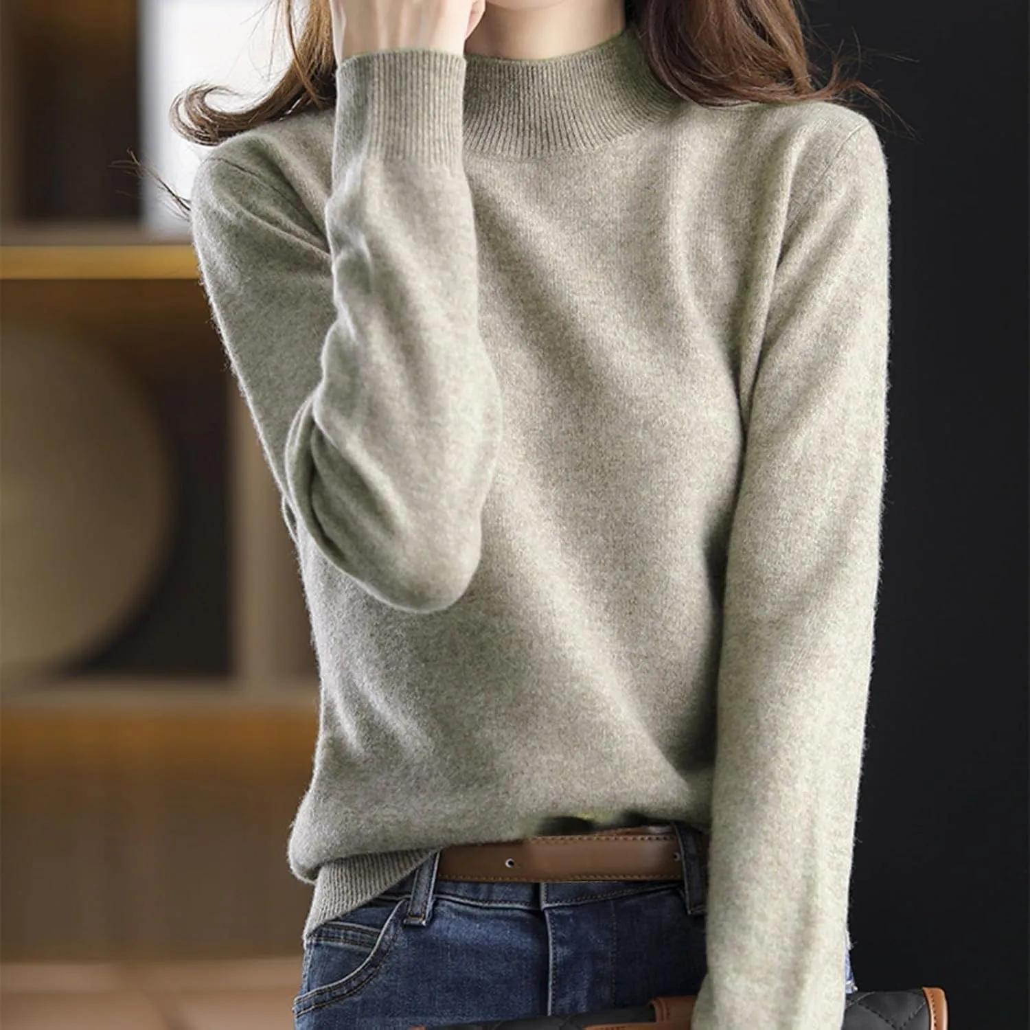 Sweaters for Women Mock Neck Comfy Soft Long Sleeve Pullover Sweater Fall Fashion Tops