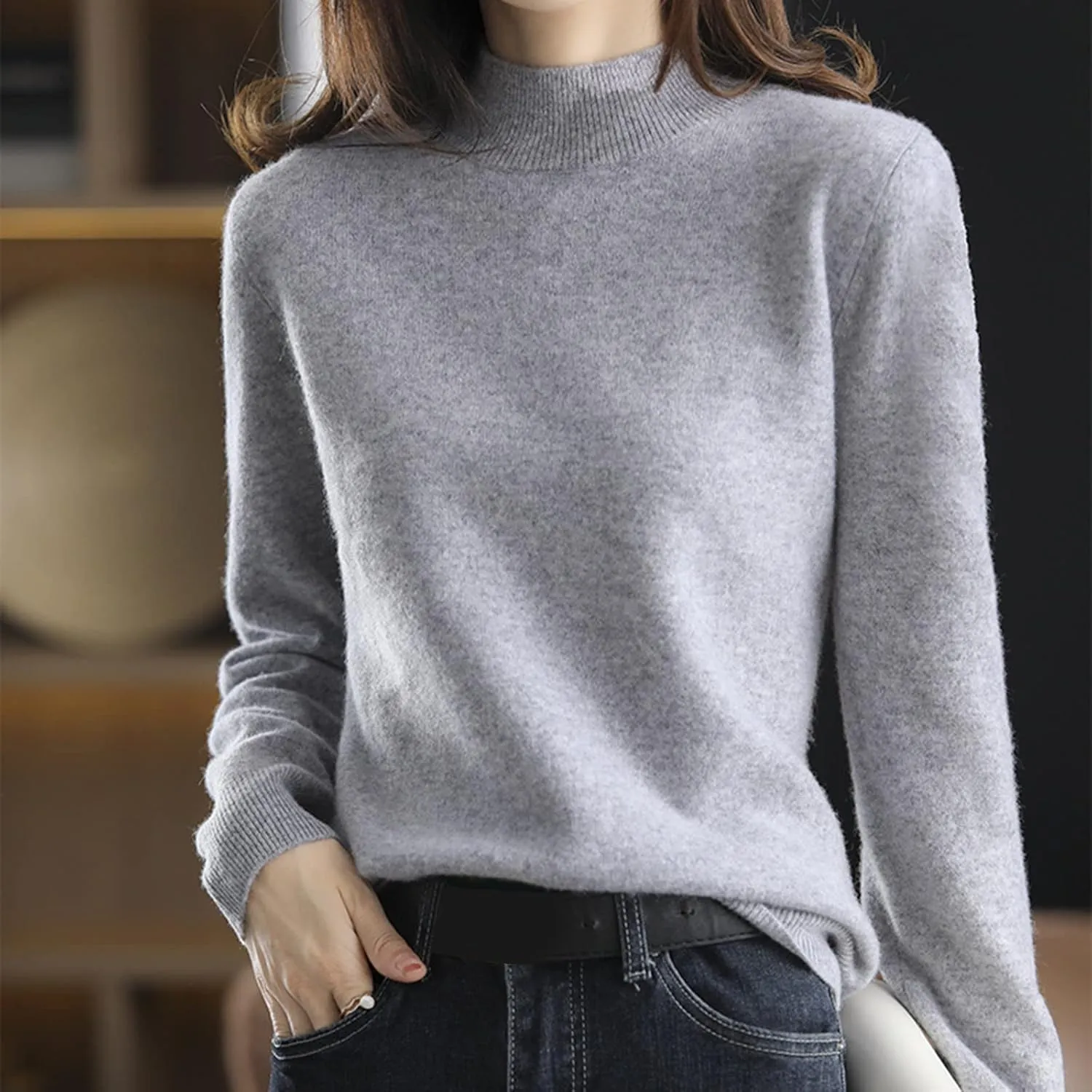 Sweaters for Women Mock Neck Comfy Soft Long Sleeve Pullover Sweater Fall Fashion Tops