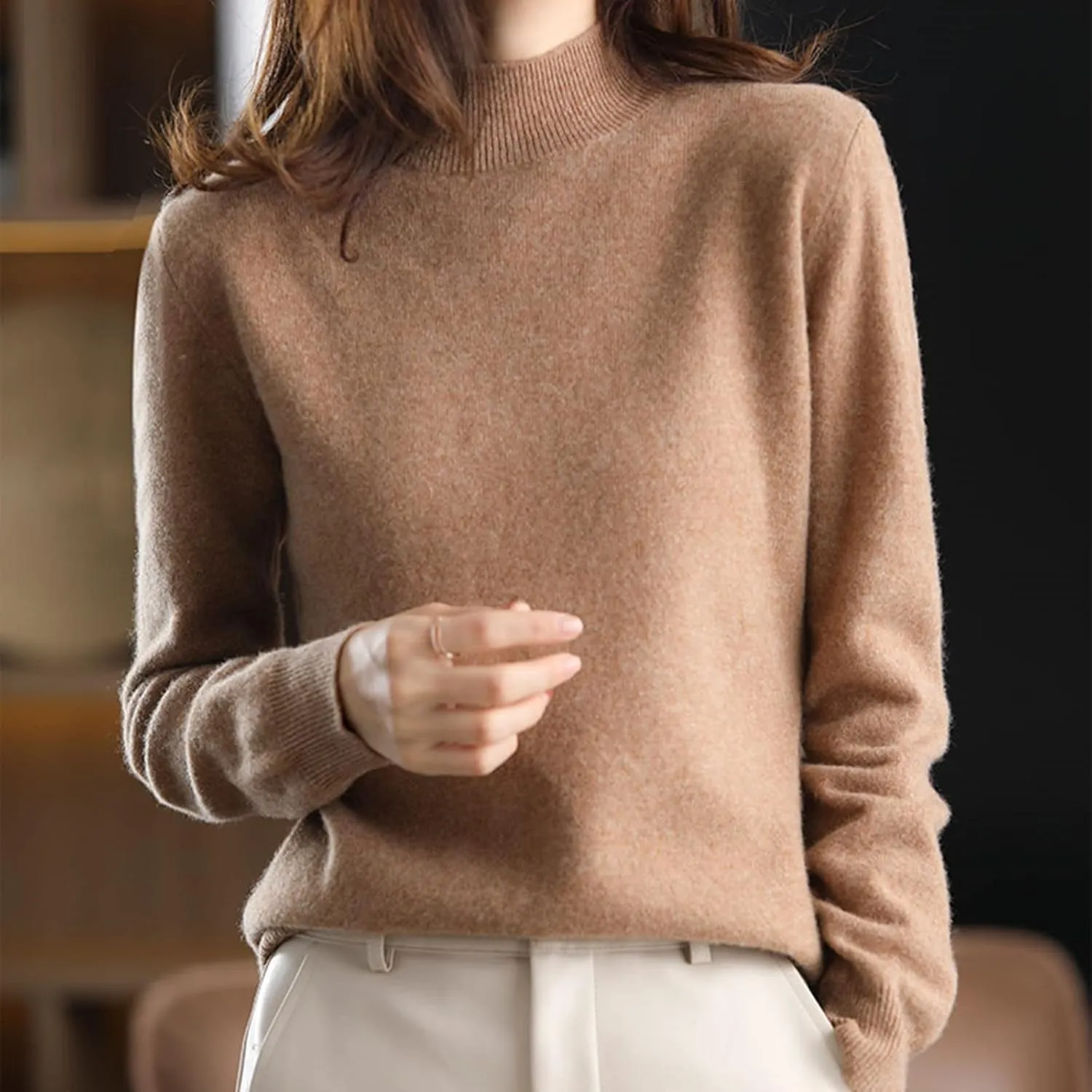 Sweaters for Women Mock Neck Comfy Soft Long Sleeve Pullover Sweater Fall Fashion Tops