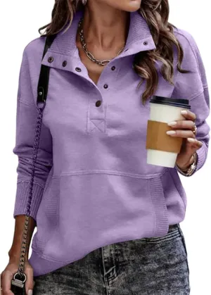 Sweatshirts for Women Button Down Henley V Neck Top Casual Long Sleeve Sweatshirt Lightweight Loose Pullover Tops