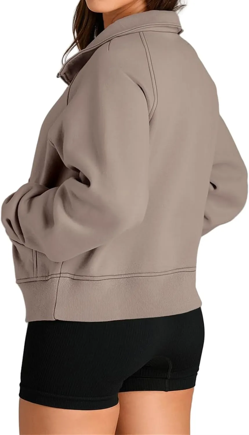 Sweatshirts for Women Half Zip Cropped Pullover Long Sleeve Stand Neck Tops Casual Fleece Sweatshirt Thumb Hole