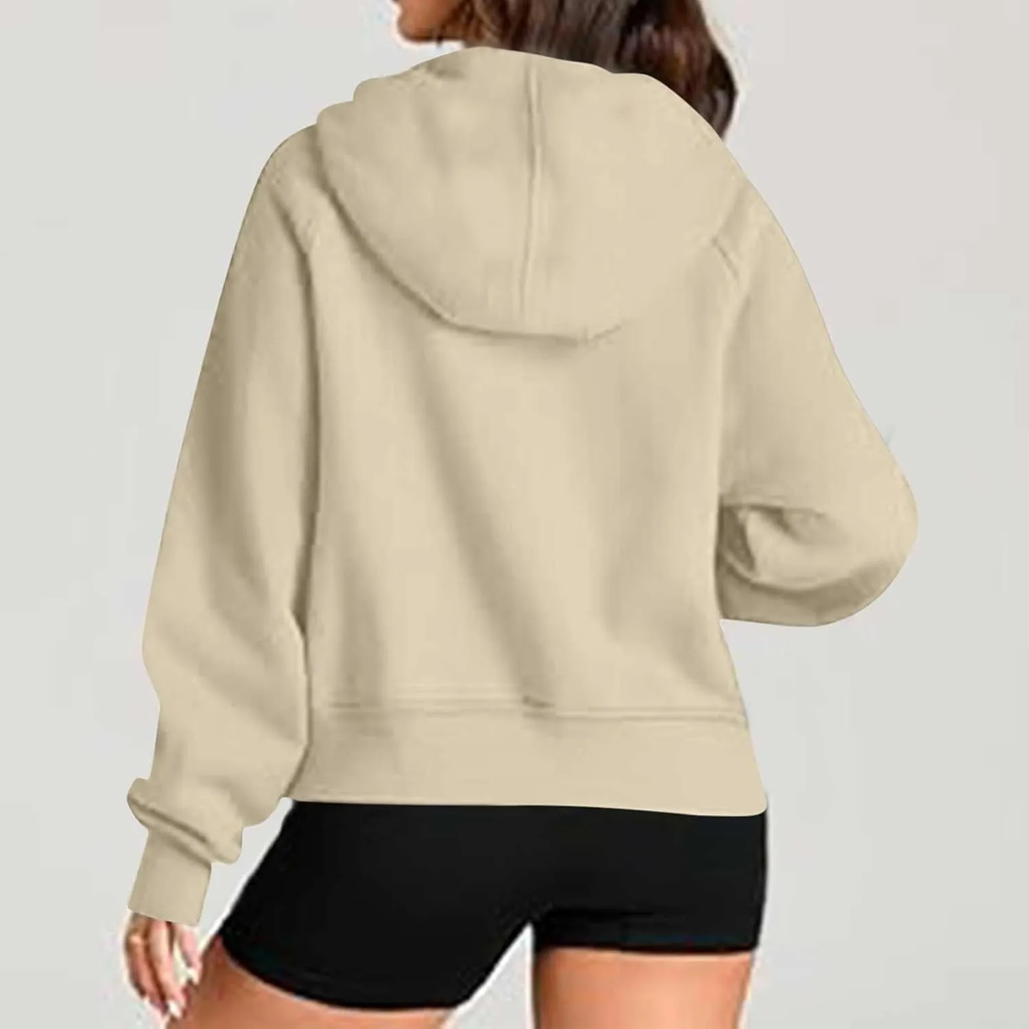 Sweatshirts for Women Half Zip Fleece Cropped Hooded Pullover Casual Loose Fashion Sweatshirts with Thumb Holes