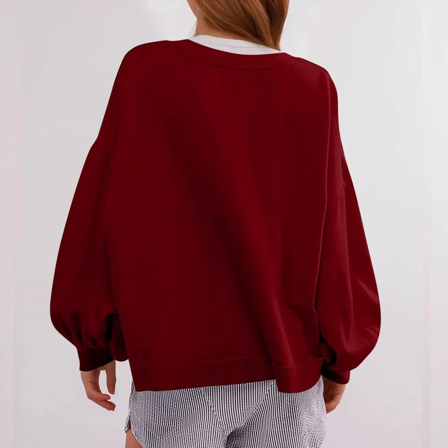 Sweatshirts for Women Puff Sleeve Pullover Tops Crewnneck Cropped Sweater Casual Fleece Jumpers Tops Fall Trendy