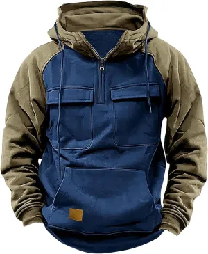 Tactical Hoodies For Men Military Workout Casual Cargo Pullover Quarter Zip Hooded Outfit Tops Heavy Weight Sweatshirt