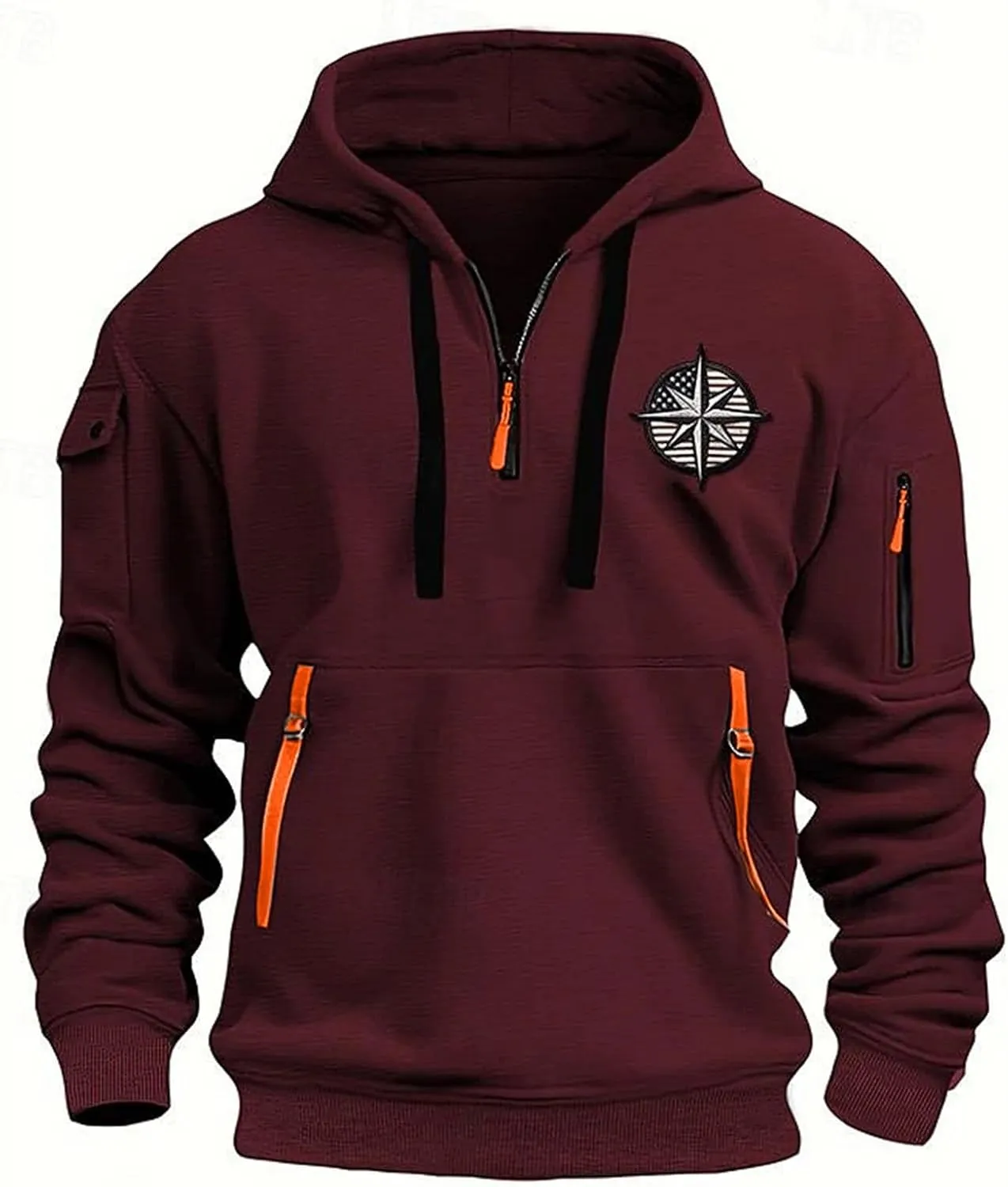 Tactical Hoodies for Men Quarter Zip Pullover Vintage Solid/Graphic Long Sleeve Workout Hoodie Sweatshirt With Pockets