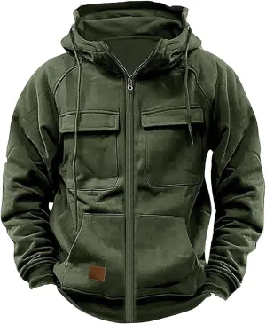 Tactical Jacket for Men Casual Hoodie Full Zip Long Sleeve Fashion Sweatshirts Drawstring Sports Hooded Jacket Coats