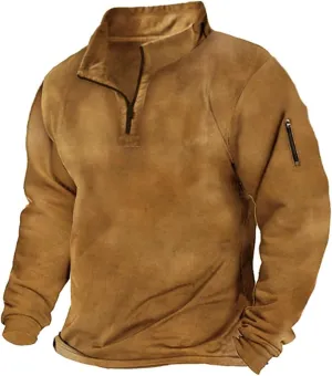 Tactical Pullover for Men Stand Collar Quarter Zip Pullover 1/4 Zip Long Sleeve Combat Shirts Outdoor Warm Sweatshirt