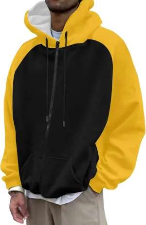 Thatrich Lightweight Hoodies for Men Oversized Hoodie Color Block Hooded Sweatshirts Full Zip Shirts with Pockets Fall Trendy