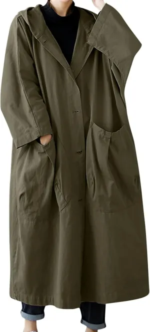 Trench Coat Women Hooded Coat Outwear Womens Elegant Windbreaker Wild Winter Women'S Coat with Belt Trench Coat for