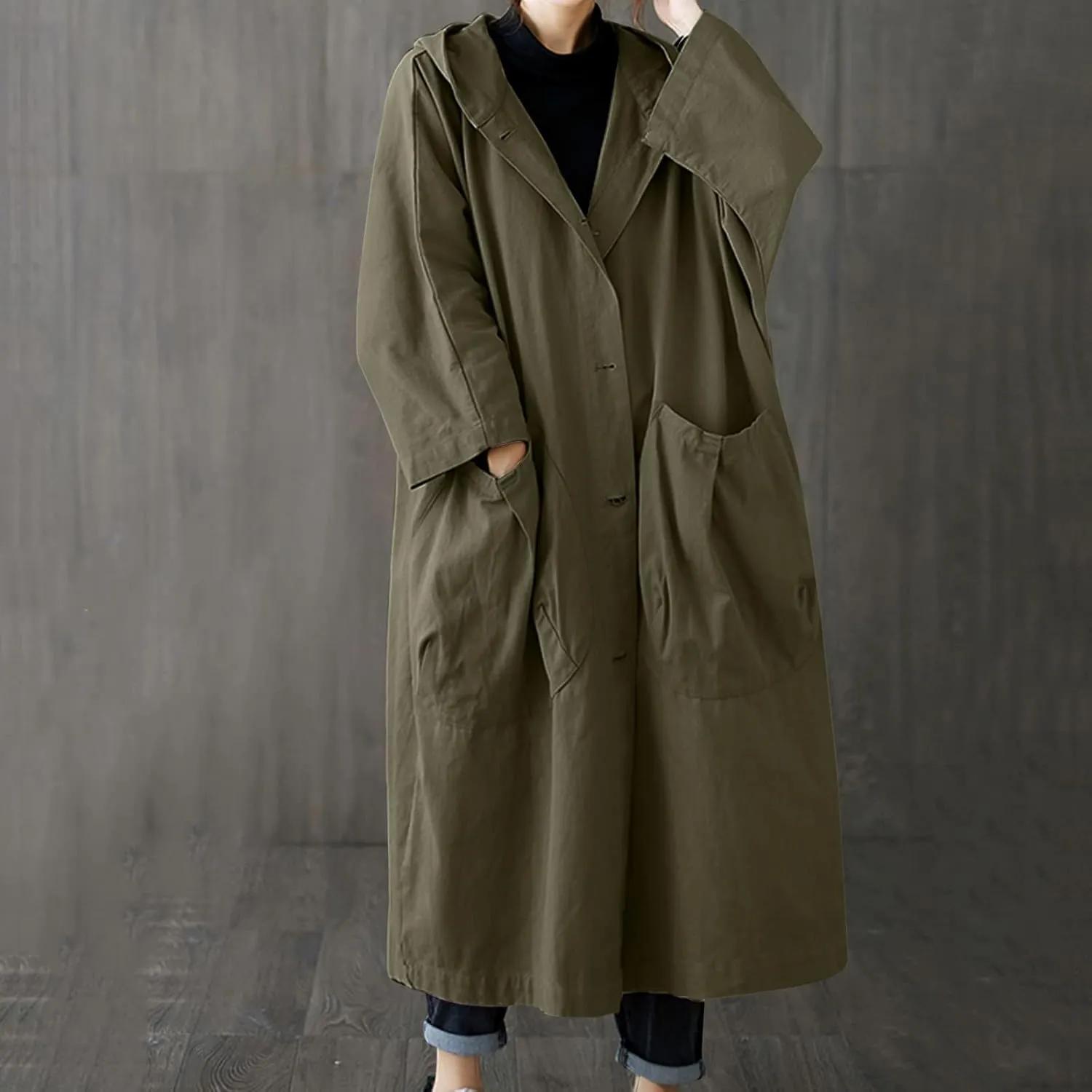 Trench Coat Women Hooded Coat Outwear Womens Elegant Windbreaker Wild Winter Women'S Coat with Belt Trench Coat for