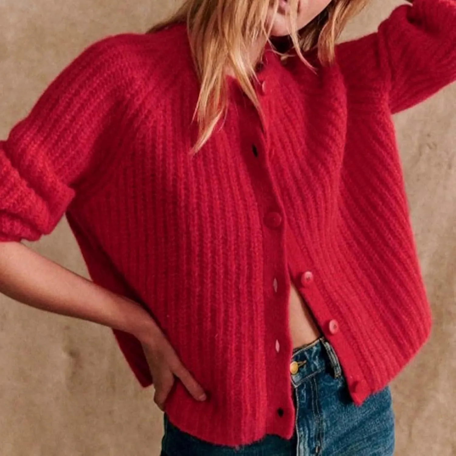 Trendy Cardigan Sweaters for Women Long Sleeve Button Chunky Knit Sweater Crew Neck Loose Fit Open Front Cardigan