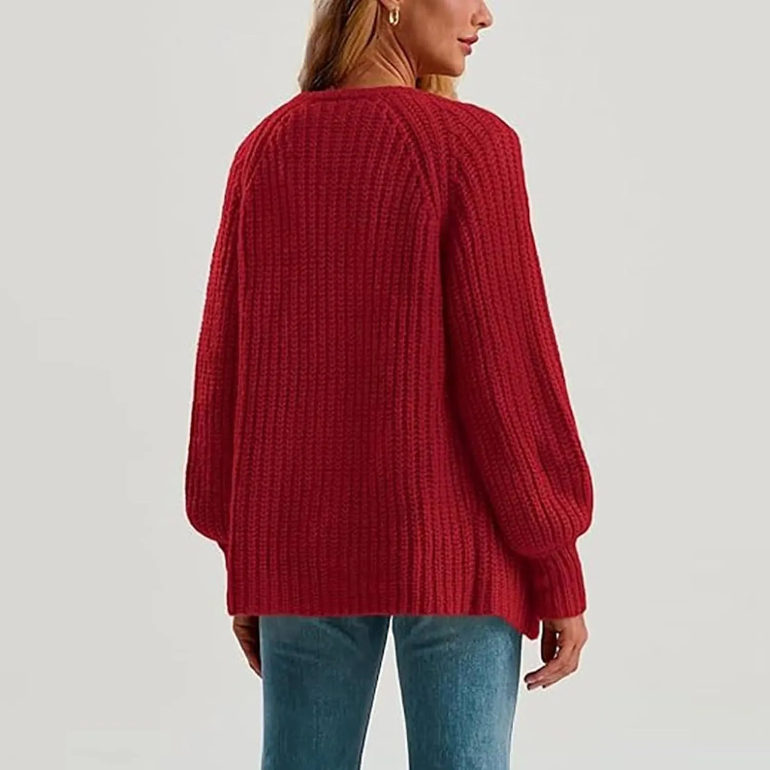 Trendy Cardigan Sweaters for Women Long Sleeve Button Chunky Knit Sweater Crew Neck Loose Fit Open Front Cardigan