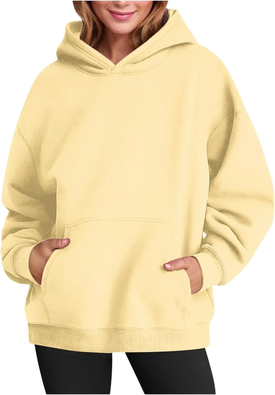 Trendy Oversized Preppy Sweatshirts Fall Long Sleeve Solid Hooded Pullovers Casual Loose Y2k Outfits with Pockets