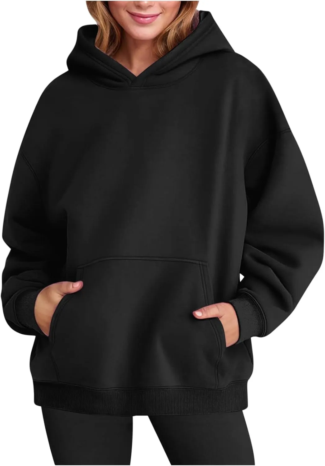 Trendy Oversized Preppy Sweatshirts Fall Long Sleeve Solid Hooded Pullovers Casual Loose Y2k Outfits with Pockets