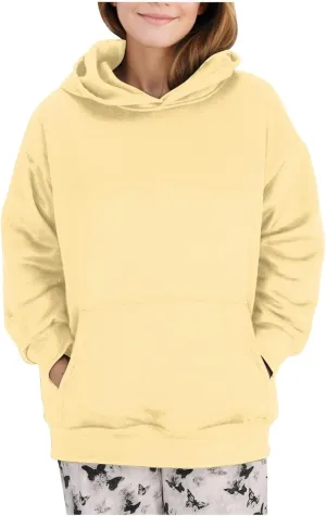 Trendy Oversized Preppy Sweatshirts Fall Long Sleeve Solid Hooded Pullovers Casual Loose Y2k Outfits with Pockets