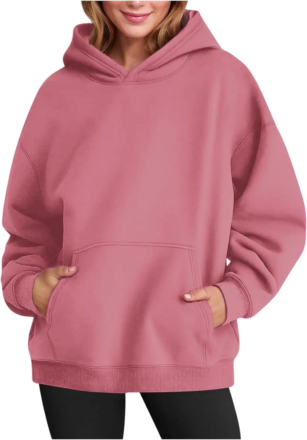 Trendy Oversized Preppy Sweatshirts Fall Long Sleeve Solid Hooded Pullovers Casual Loose Y2k Outfits with Pockets