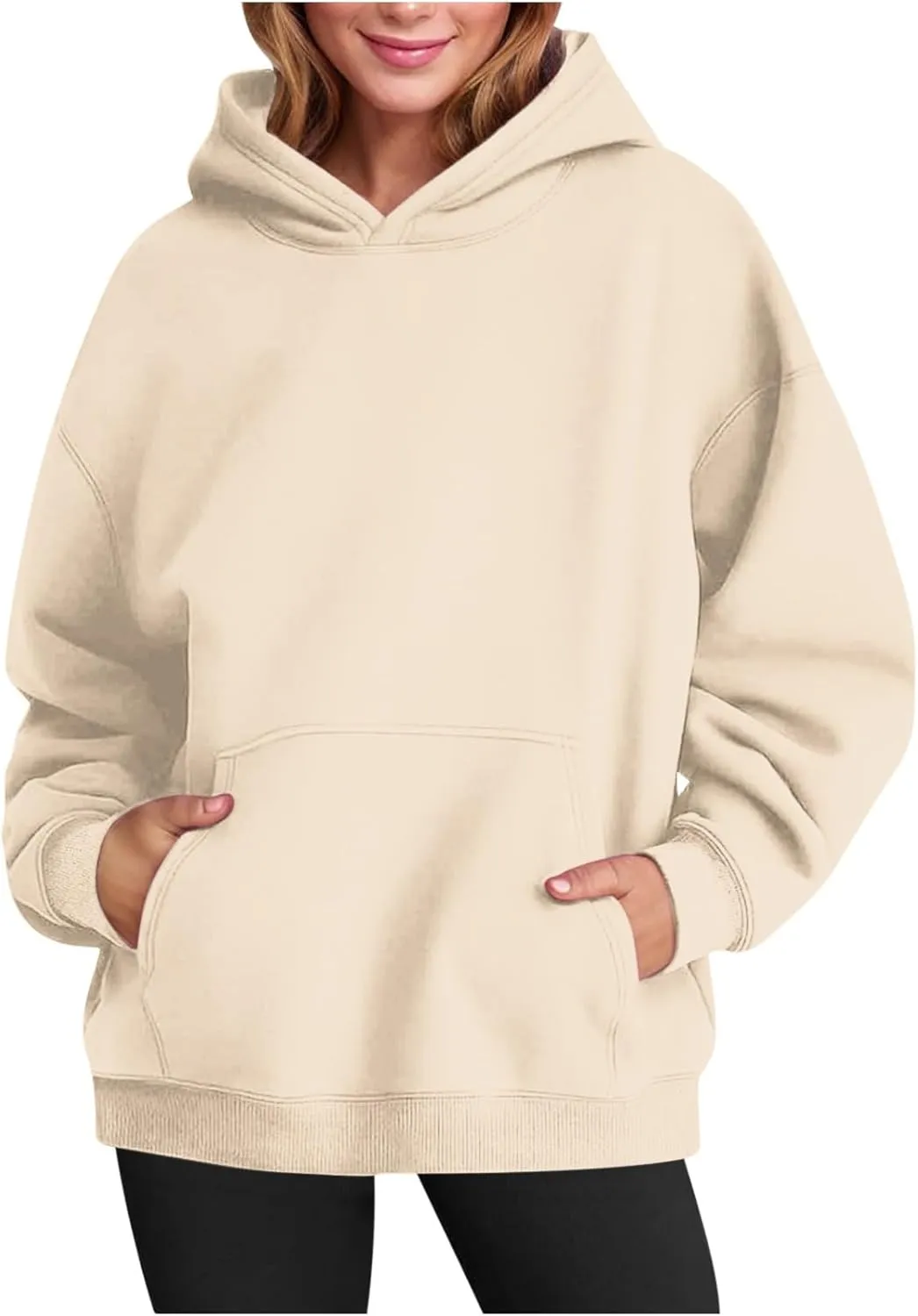 Trendy Oversized Preppy Sweatshirts Fall Long Sleeve Solid Hooded Pullovers Casual Loose Y2k Outfits with Pockets