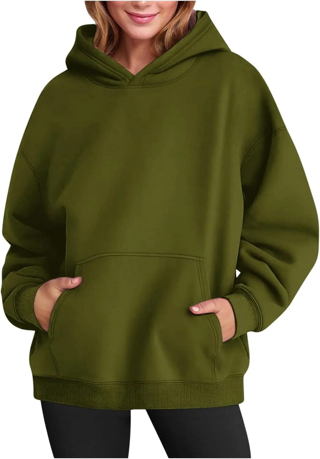 Trendy Oversized Preppy Sweatshirts Fall Long Sleeve Solid Hooded Pullovers Casual Loose Y2k Outfits with Pockets