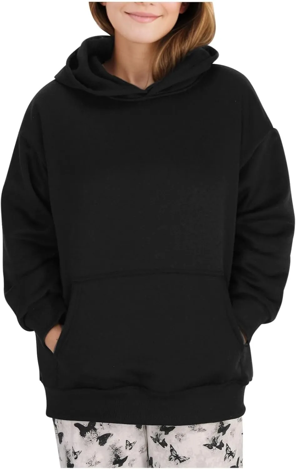 Trendy Oversized Preppy Sweatshirts Fall Long Sleeve Solid Hooded Pullovers Casual Loose Y2k Outfits with Pockets