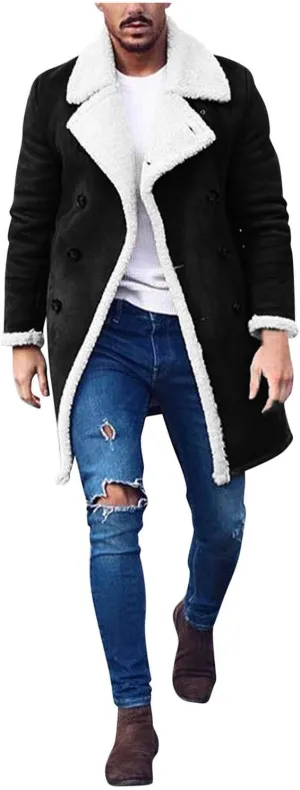 tuduoms Mens Faux Leather Jacket Vintage Sherpa Fleece Lined Winter Coat Zipper Fur Collar Shearling Bomber Motorcycle Jacket