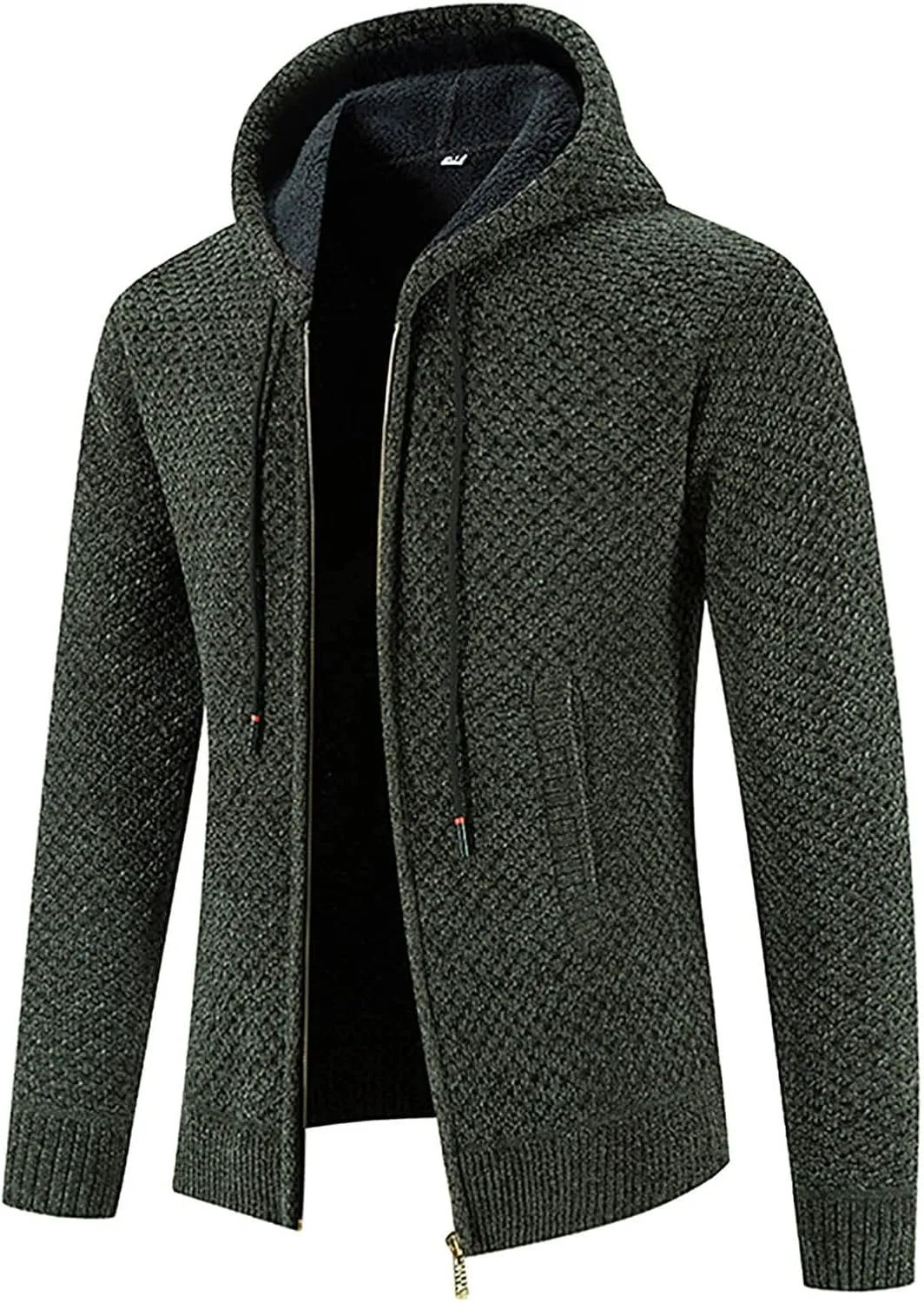 tuduoms Men's Zip Up Hooded Fleece Cardigan Fashion Cable Knit Sweater Winter Warm Soft Flannel Lined Jacket Coat Hoodies