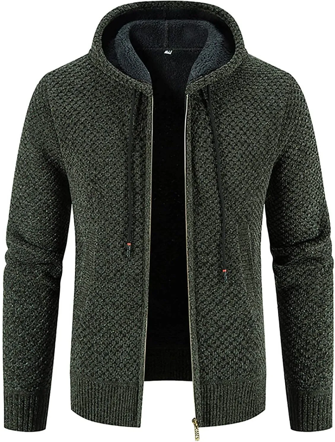 tuduoms Men's Zip Up Hooded Fleece Cardigan Fashion Cable Knit Sweater Winter Warm Soft Flannel Lined Jacket Coat Hoodies
