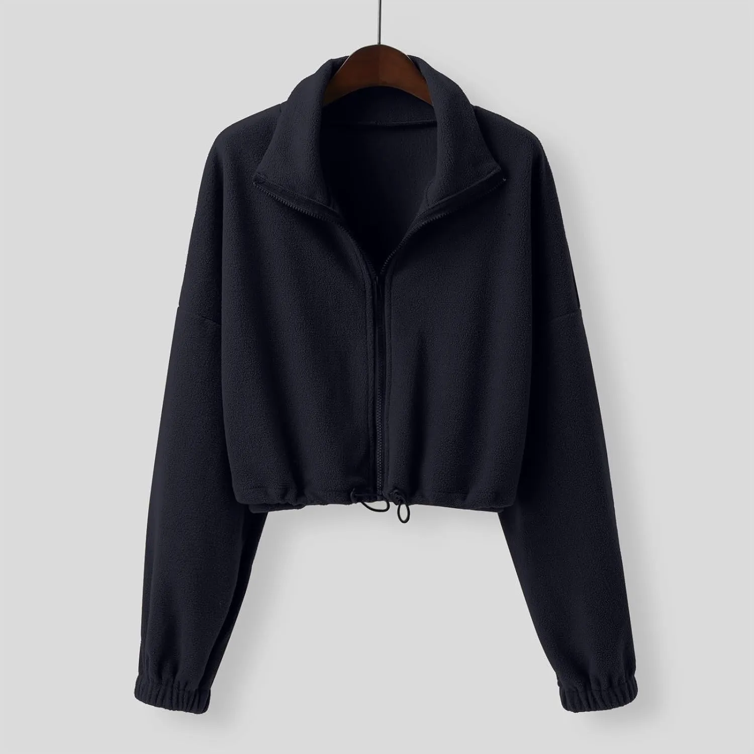 TUQIDEWU Womens Sweatshirt, Women's Full Zip Fleece Short Jacket Warm Winter Long Sleeve Stand Collar Sherpa Cropped Coats