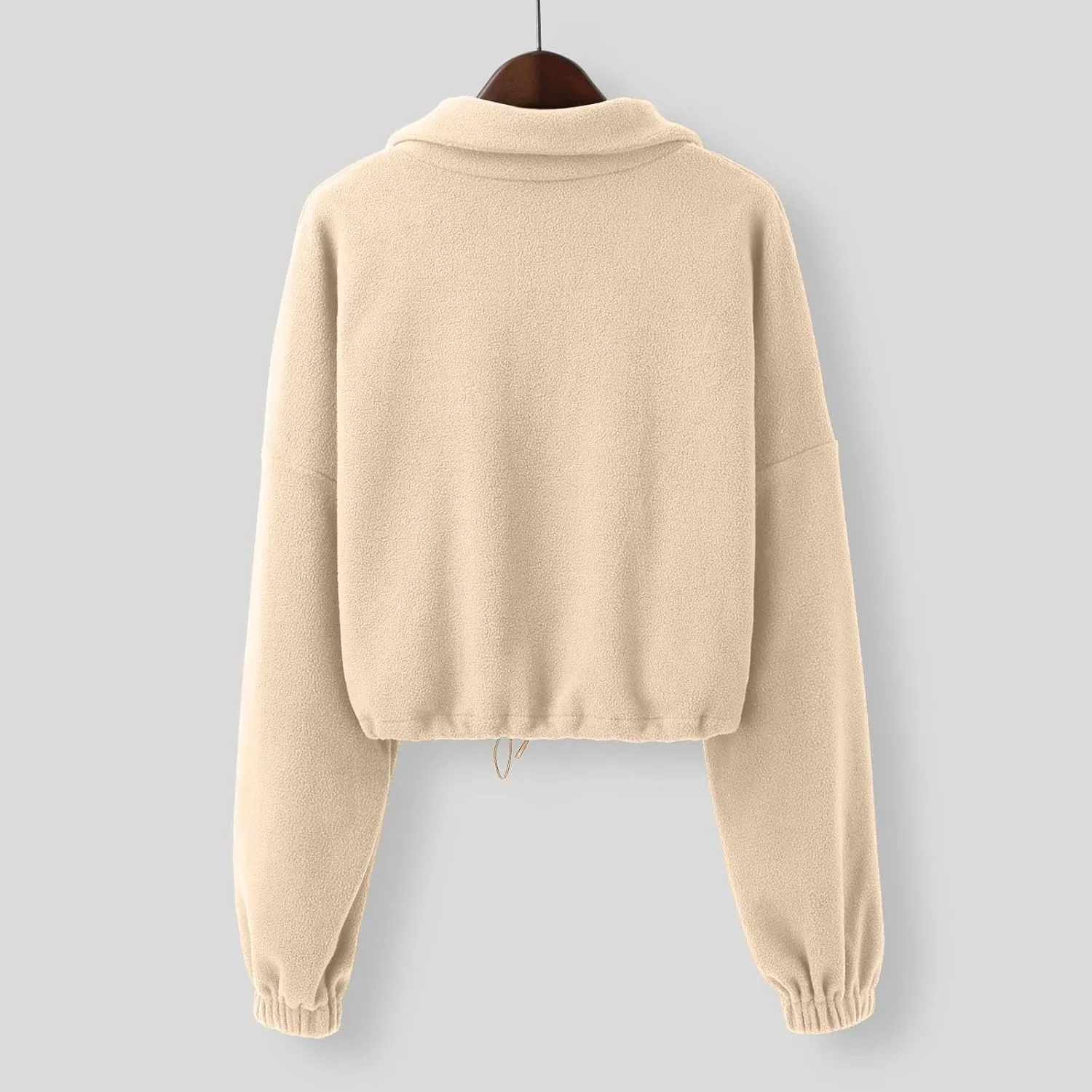 TUQIDEWU Womens Sweatshirt, Women's Full Zip Fleece Short Jacket Warm Winter Long Sleeve Stand Collar Sherpa Cropped Coats