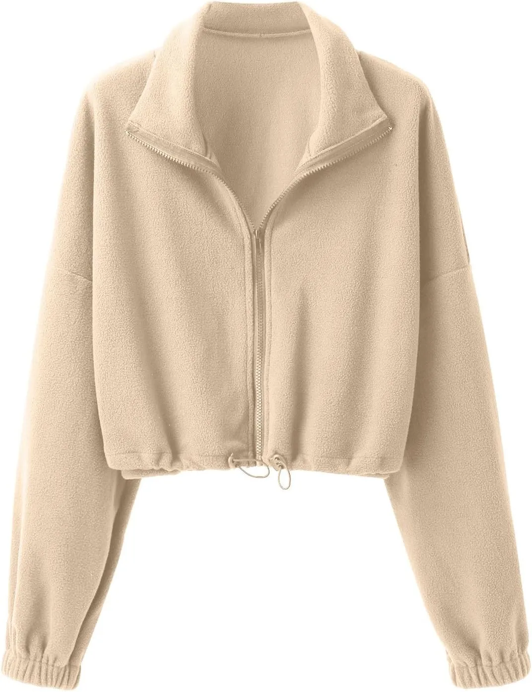 TUQIDEWU Womens Sweatshirt, Women's Full Zip Fleece Short Jacket Warm Winter Long Sleeve Stand Collar Sherpa Cropped Coats