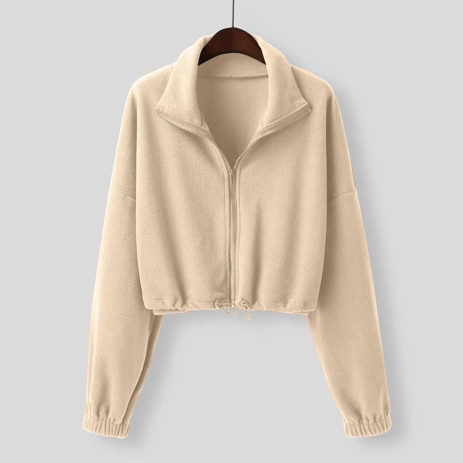 TUQIDEWU Womens Sweatshirt, Women's Full Zip Fleece Short Jacket Warm Winter Long Sleeve Stand Collar Sherpa Cropped Coats