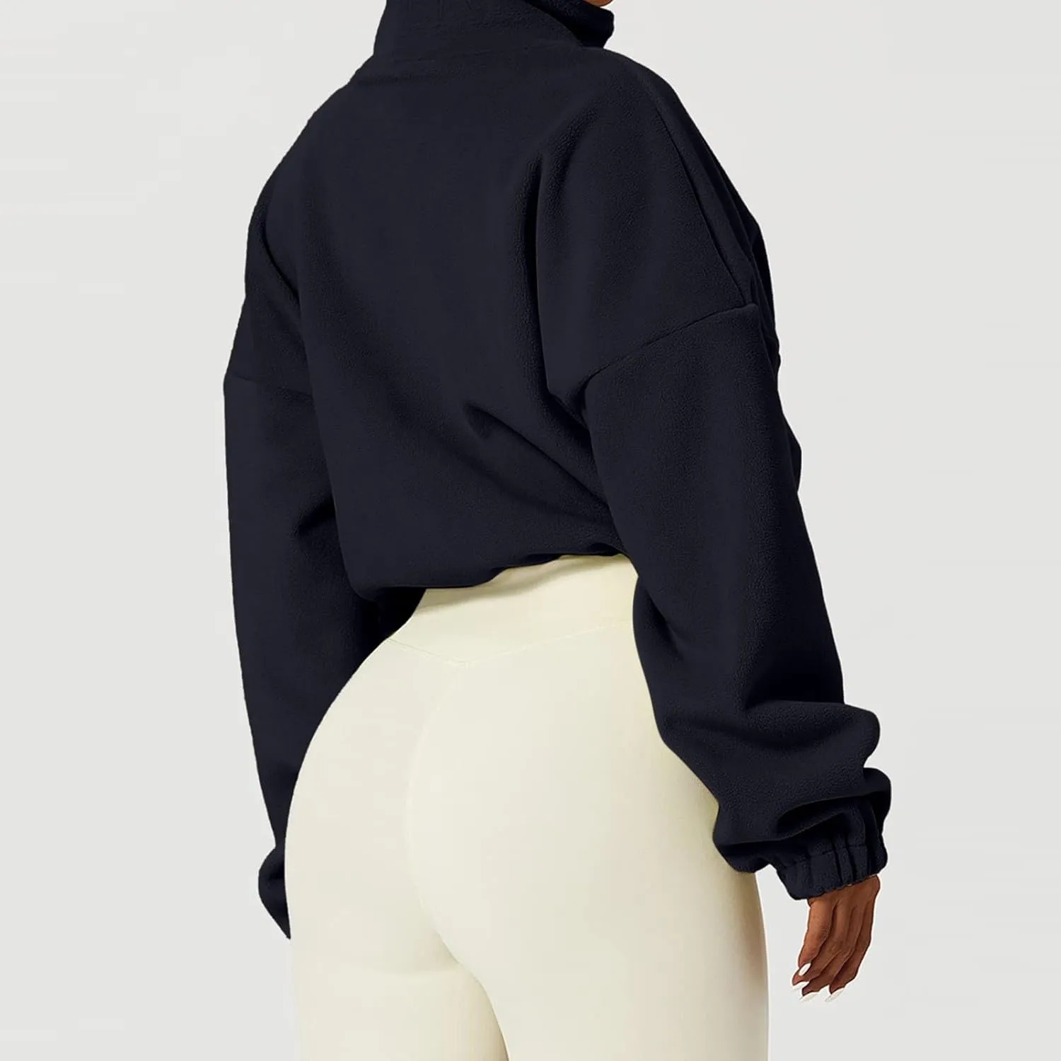 TUQIDEWU Womens Sweatshirt, Women's Full Zip Fleece Short Jacket Warm Winter Long Sleeve Stand Collar Sherpa Cropped Coats