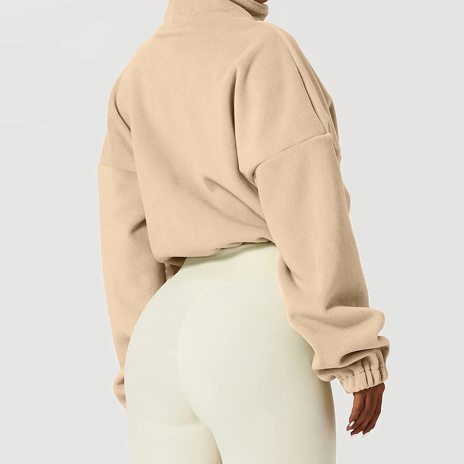 TUQIDEWU Womens Sweatshirt, Women's Full Zip Fleece Short Jacket Warm Winter Long Sleeve Stand Collar Sherpa Cropped Coats
