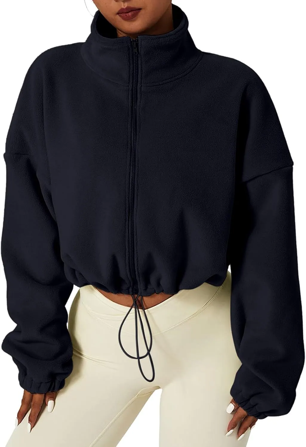TUQIDEWU Womens Sweatshirt, Women's Full Zip Fleece Short Jacket Warm Winter Long Sleeve Stand Collar Sherpa Cropped Coats